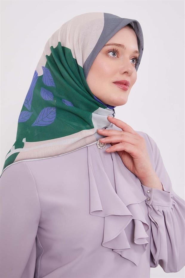 Benetton Yaprak Desen Pamuk Eşarp