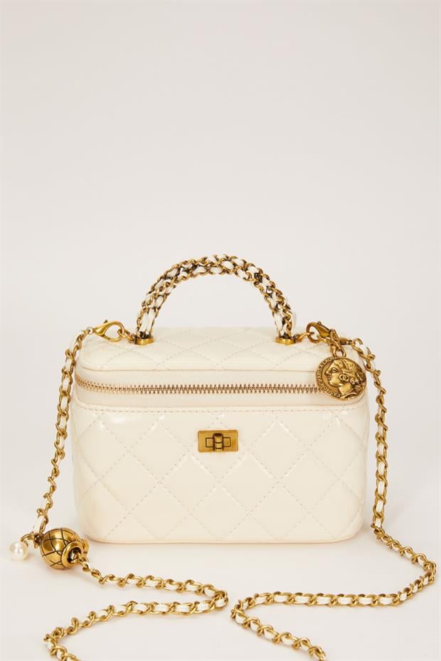 Beyaz Ayarlanabilir Askılı Kutu Form El Çantası