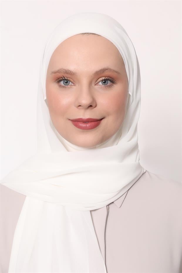 Beyaz Büyük Hijap Şifon Şal