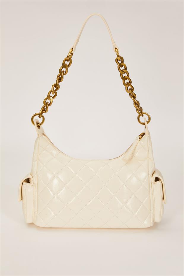 Beyaz Çoklu Cep Bölmeli Omuz Çantası