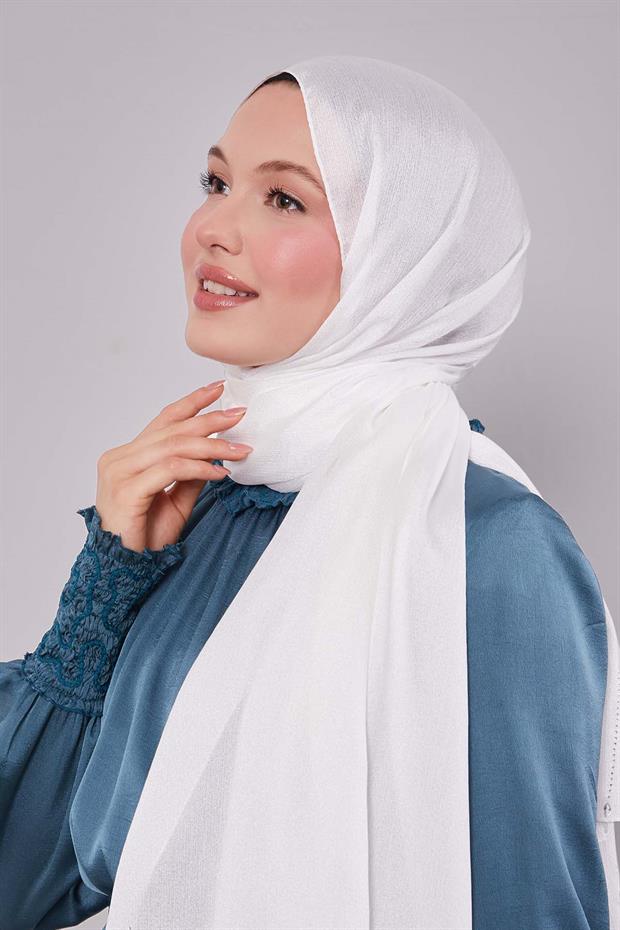 Beyaz Damla Taşlı Diamond Şal