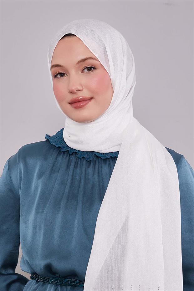 Beyaz Damla Taşlı Diamond Şal