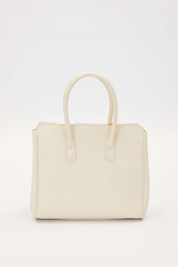 Beyaz Deri Aksesuar Detaylı El Çantası