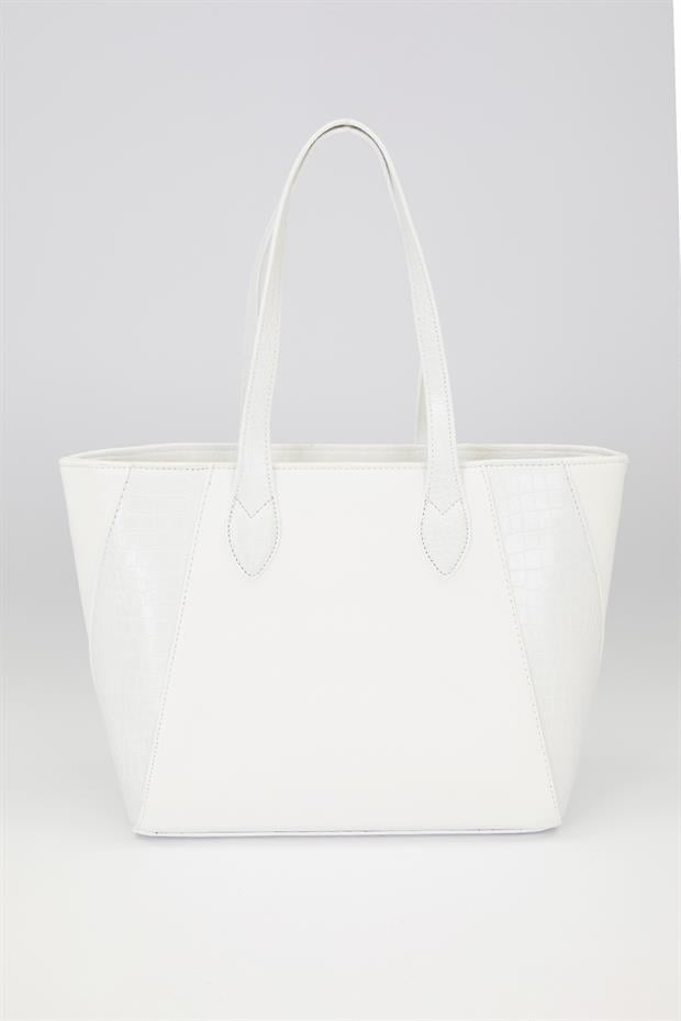 Beyaz Deri Detay Omuz Çantası