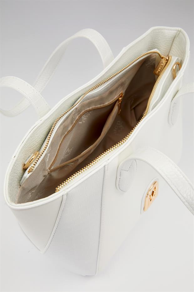 Beyaz Deri Detay Omuz Çantası