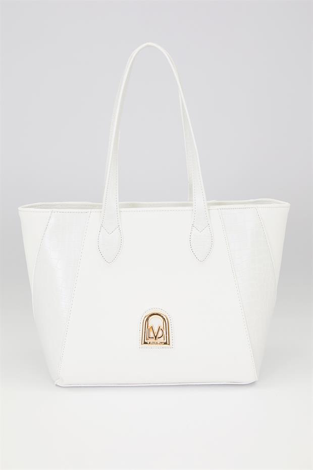 Beyaz Deri Detay Omuz Çantası