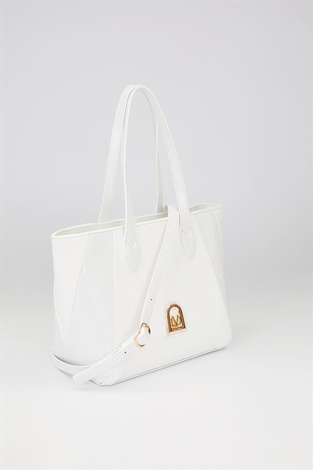 Beyaz Deri Detay Omuz Çantası