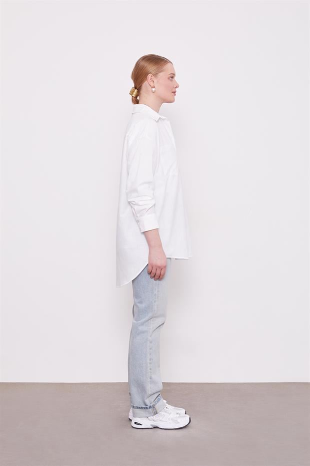 Beyaz Dokulu Pamuk Gömlek