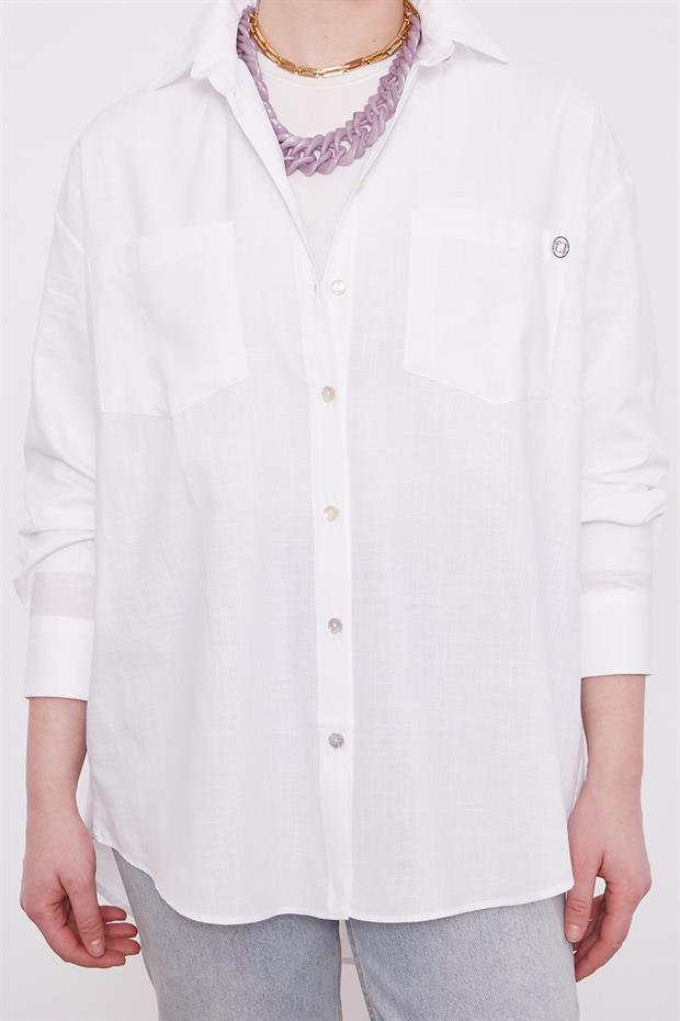 Beyaz Dokulu Pamuk Gömlek