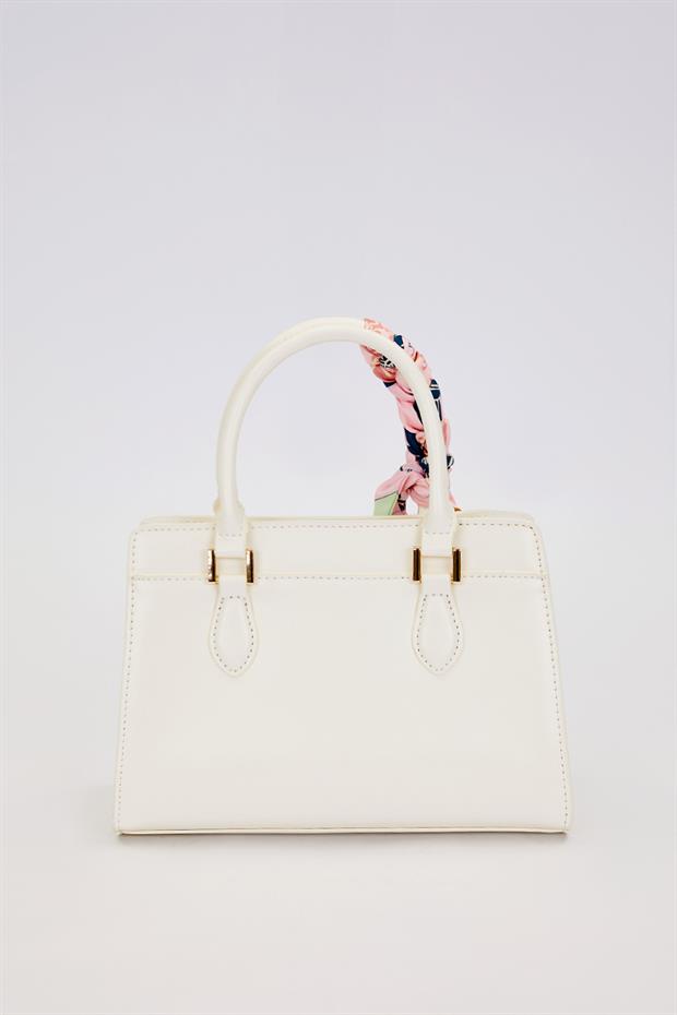 Beyaz Fular Askı Süslü Omuz Çantası