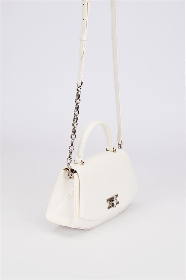 Beyaz Geometrik Model Omuz Çantası