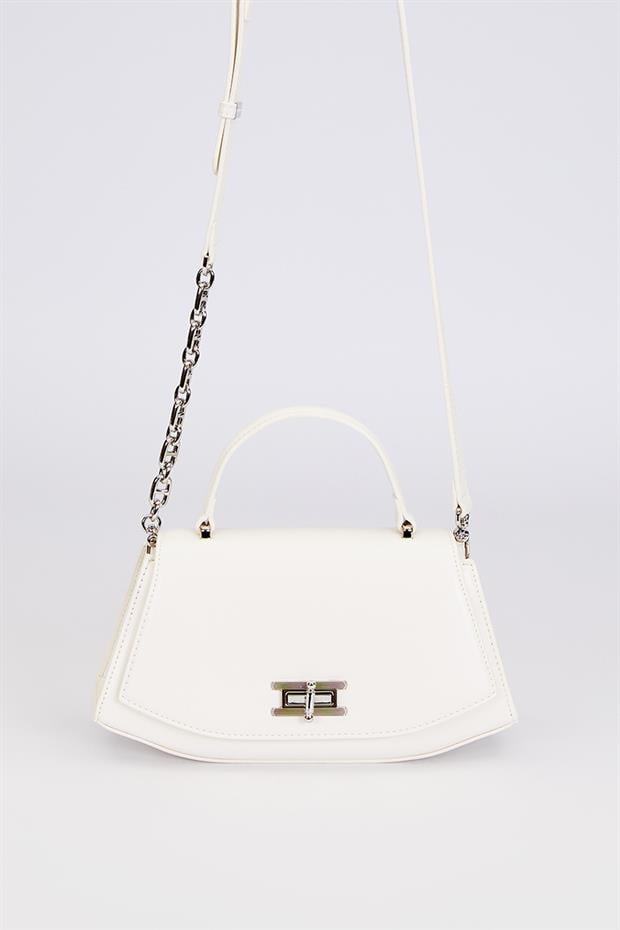 Beyaz Geometrik Model Omuz Çantası