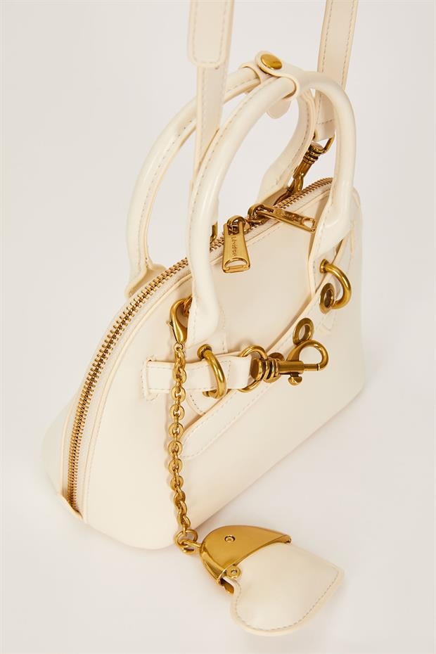 Beyaz Gold Metal Halkalı El Çantası