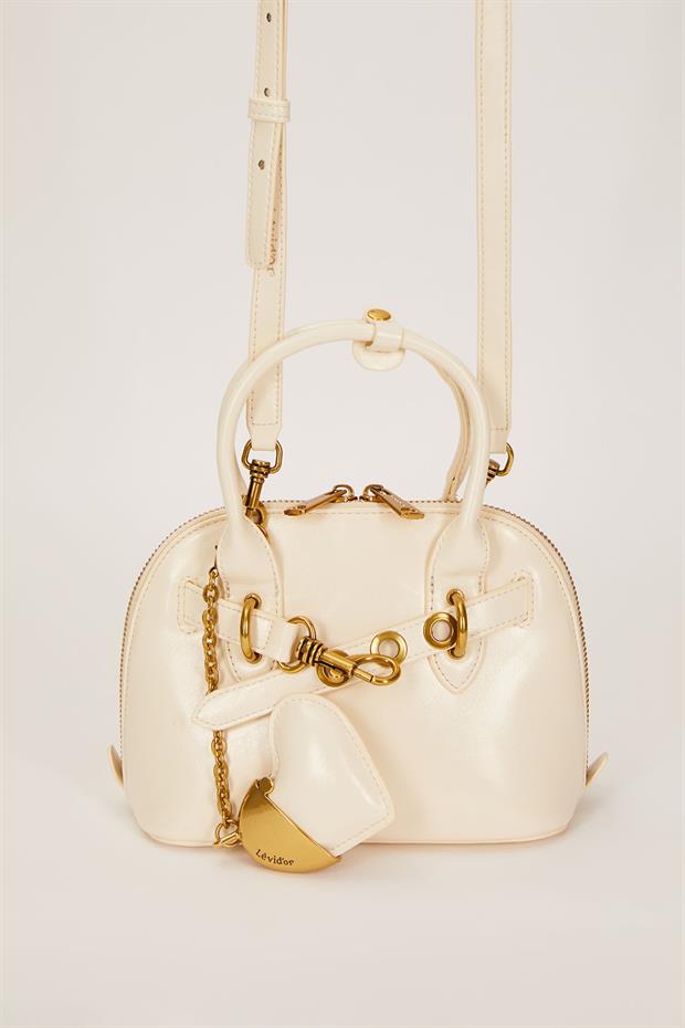 Beyaz Gold Metal Halkalı El Çantası