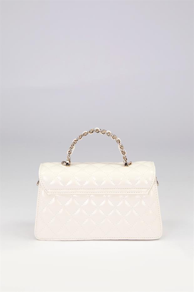 Beyaz Gül Baskılı El Çantası