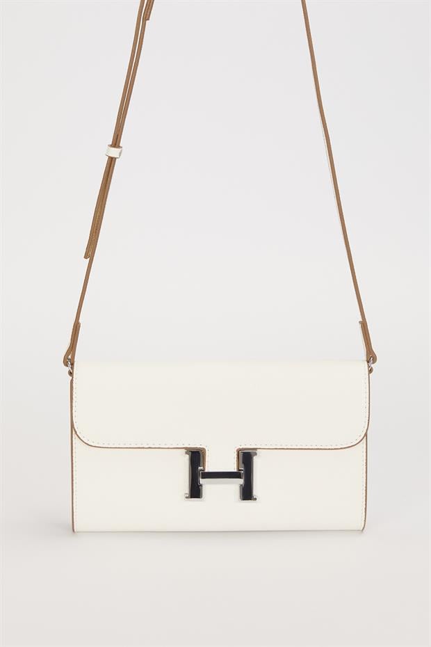 Beyaz Kenar Dikiş Detaylı Omuz Çantası