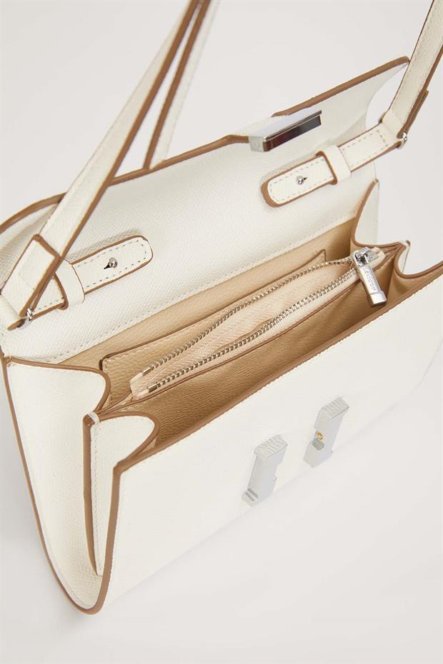 Beyaz Kenar Dikiş Detaylı Omuz Çantası