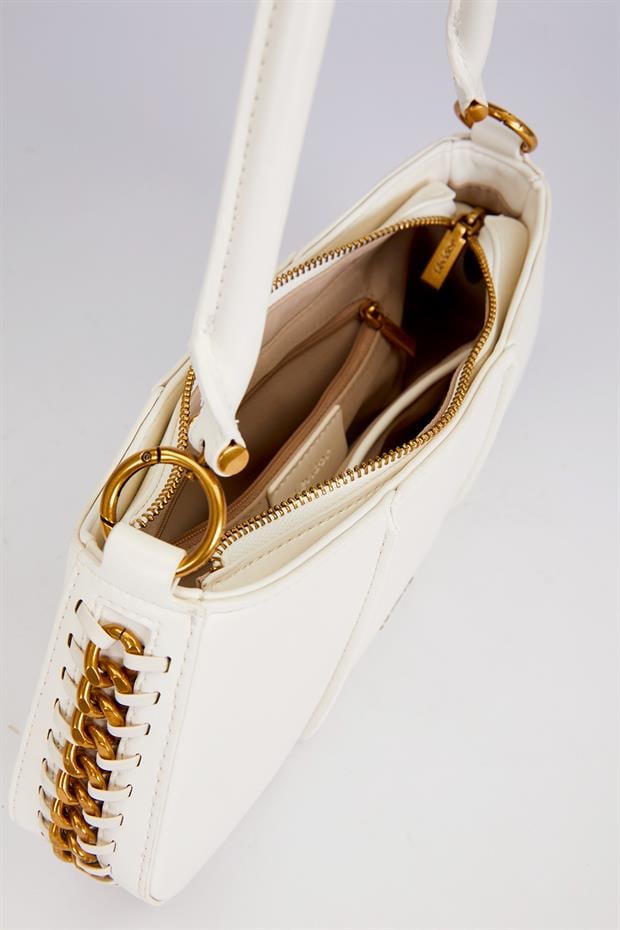 Beyaz Kenar Dikiş Görünümlü Omuz Çantası