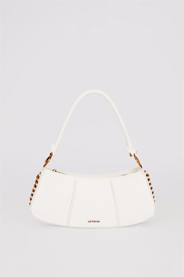 Beyaz Kenar Dikiş Görünümlü Omuz Çantası