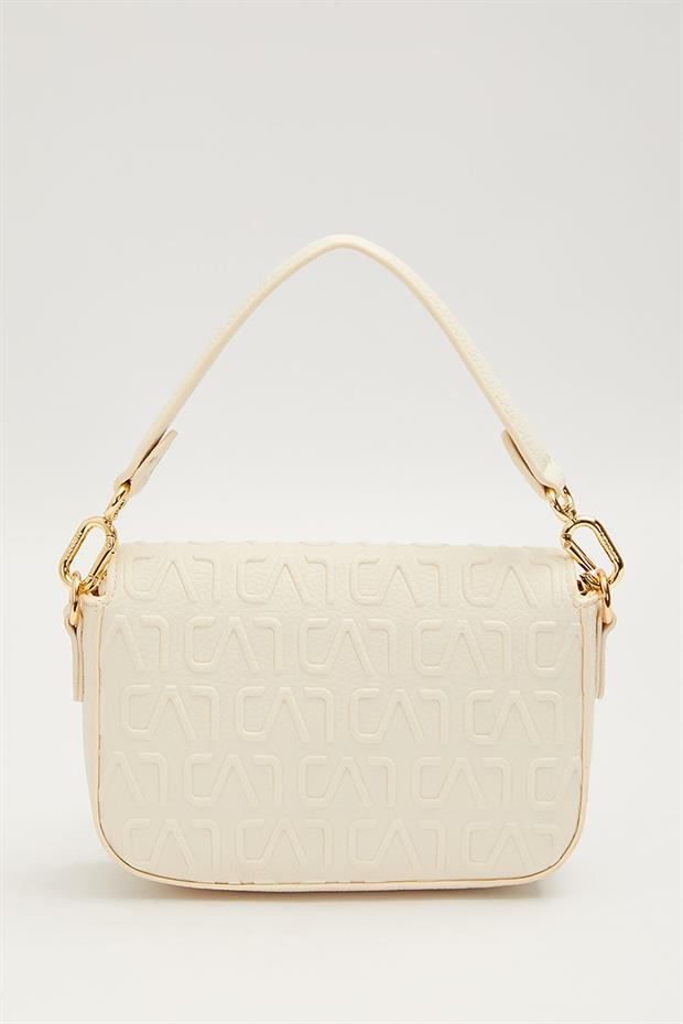 Beyaz Kısa Askılı Dokulu Omuz Çantası