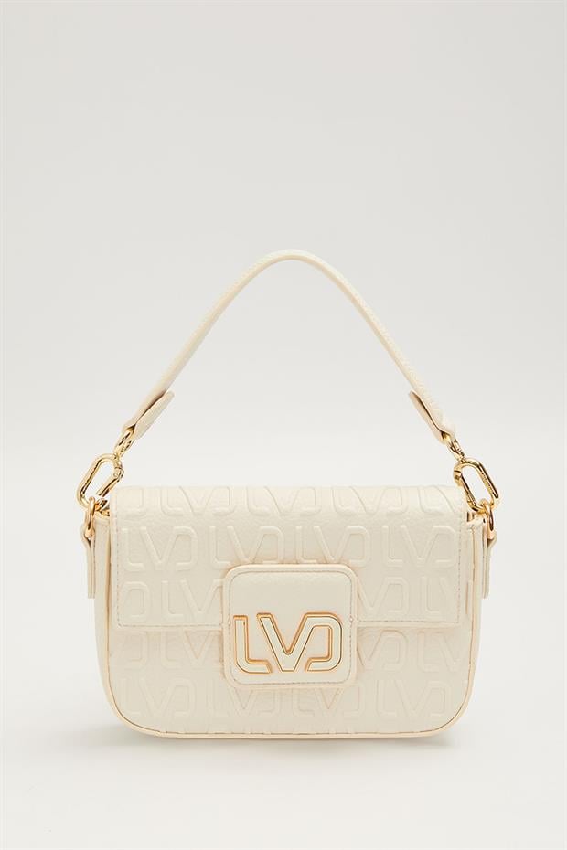 Beyaz Kısa Askılı Dokulu Omuz Çantası