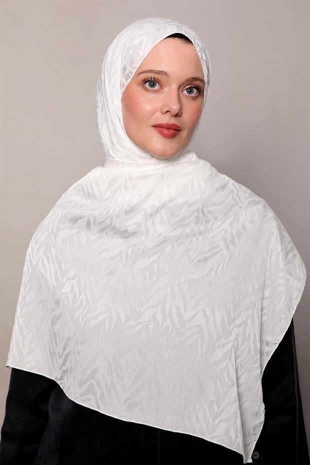 Beyaz Kristal Desen Jakar Capri Şal