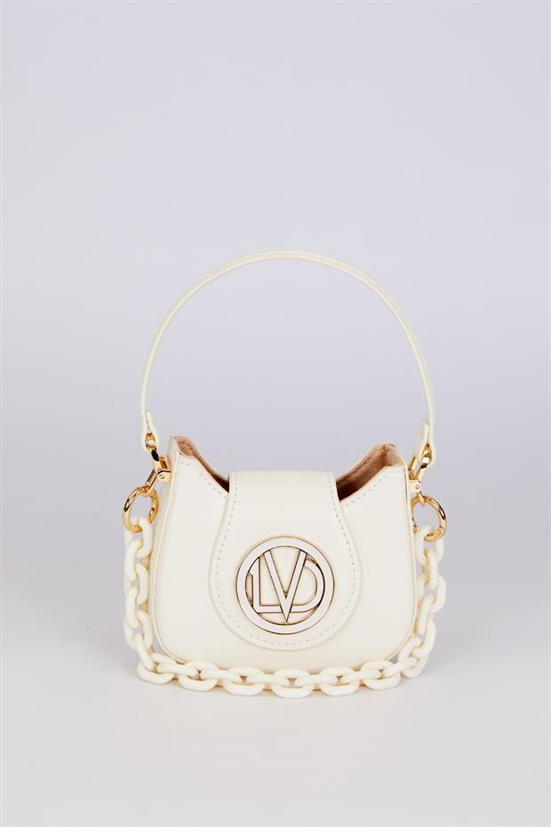 Beyaz Logo Detay Zincirli El Çantası