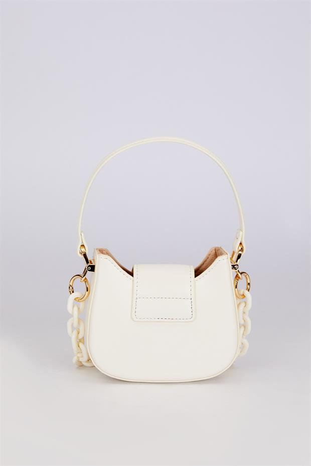Beyaz Logo Detay Zincirli El Çantası