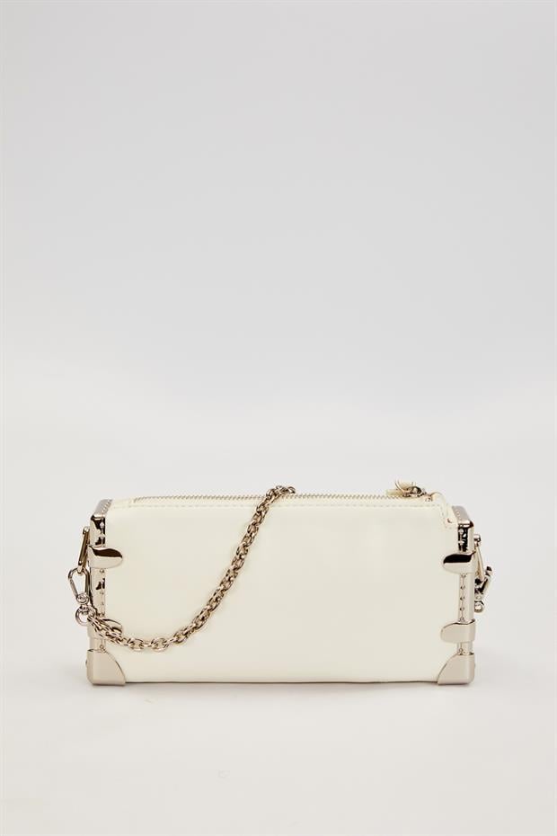 Beyaz Metal Köşeli Omuz Çantası