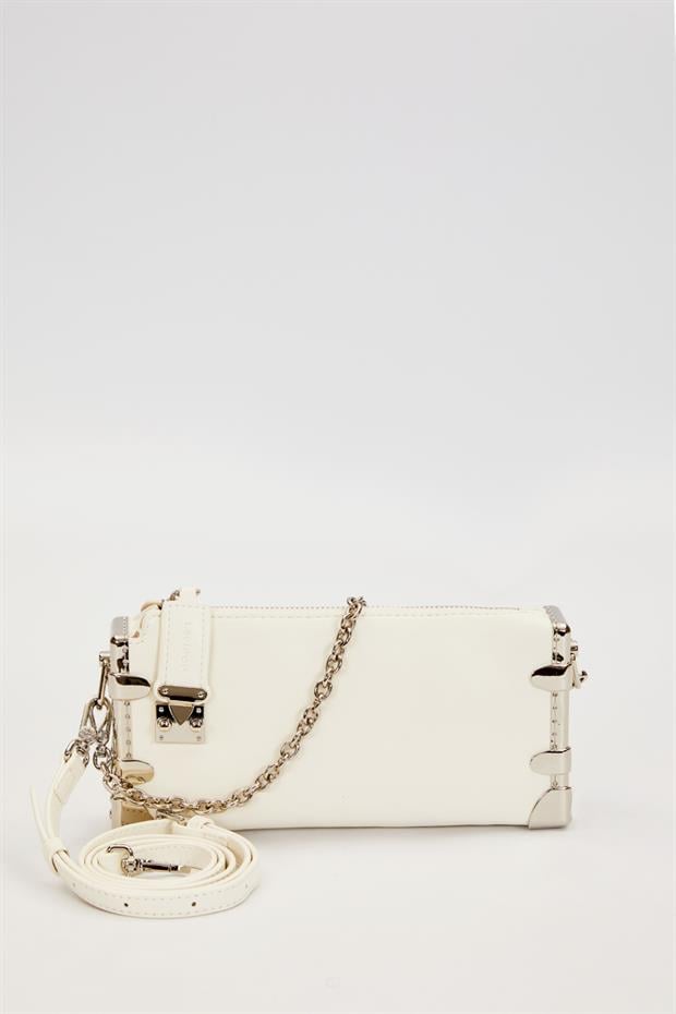 Beyaz Metal Köşeli Omuz Çantası