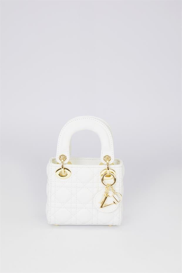 Beyaz Mini Kapitone El Çantası
