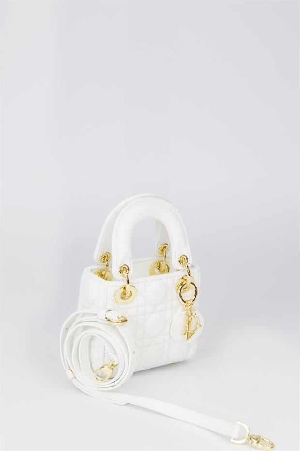 Beyaz Mini Kapitone El Çantası