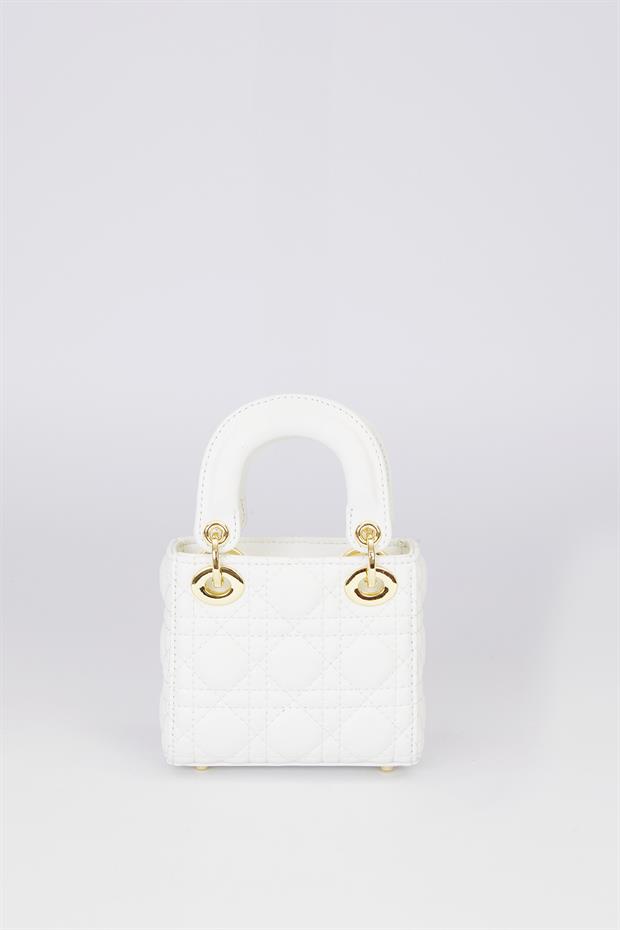 Beyaz Mini Kapitone El Çantası