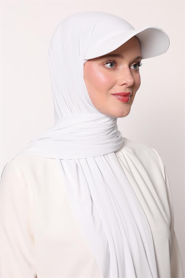 Beyaz Pratik Şapkalı Şal