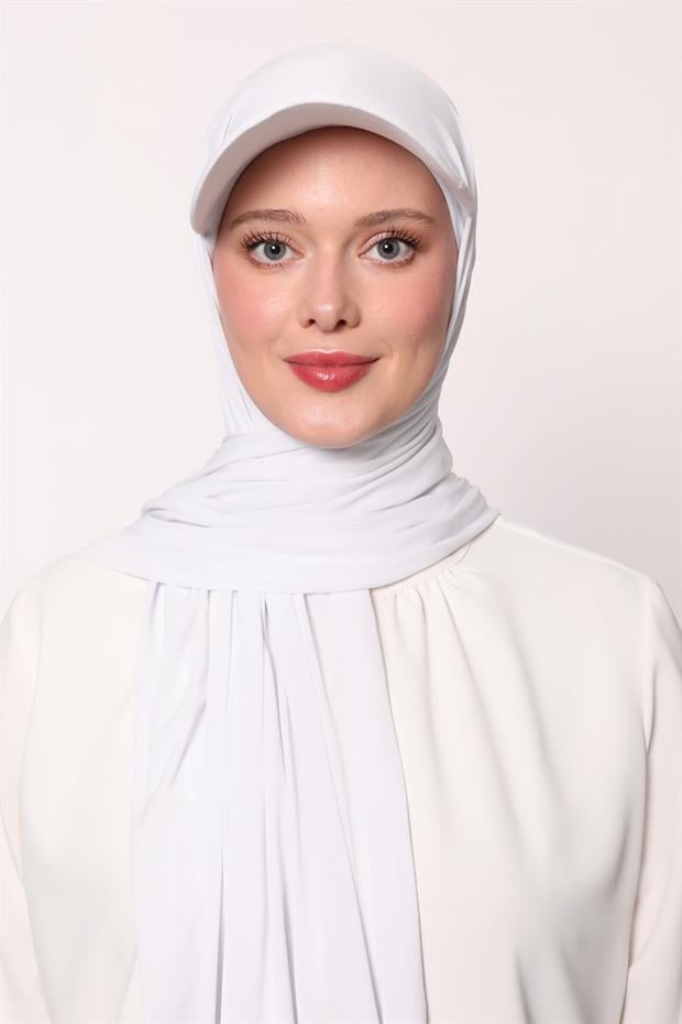 Beyaz Pratik Şapkalı Şal