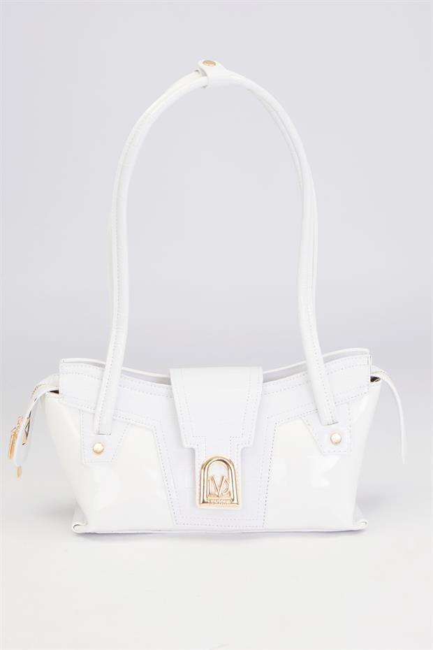 Beyaz Rugan Baget Omuz Çantası