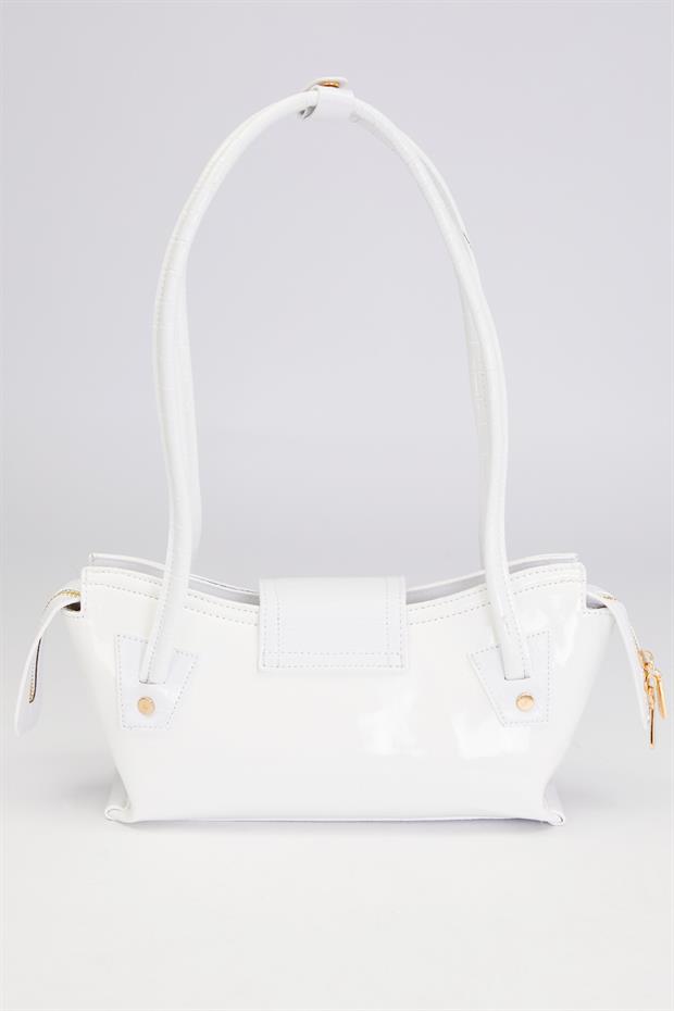Beyaz Rugan Baget Omuz Çantası