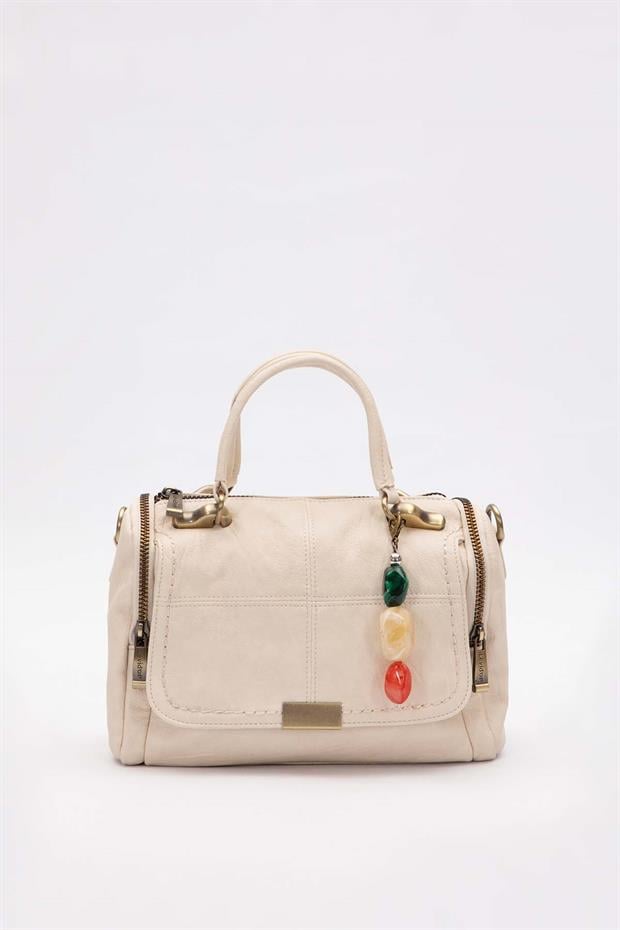 Beyaz Taş Aksesuar Detaylı Omuz Çantası