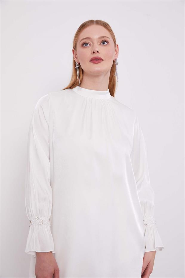 Beyaz Taş Detaylı İkili Takım