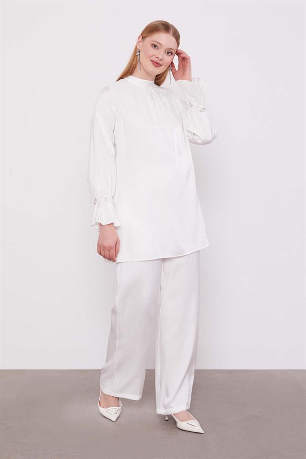 Beyaz Taş Detaylı İkili Takım