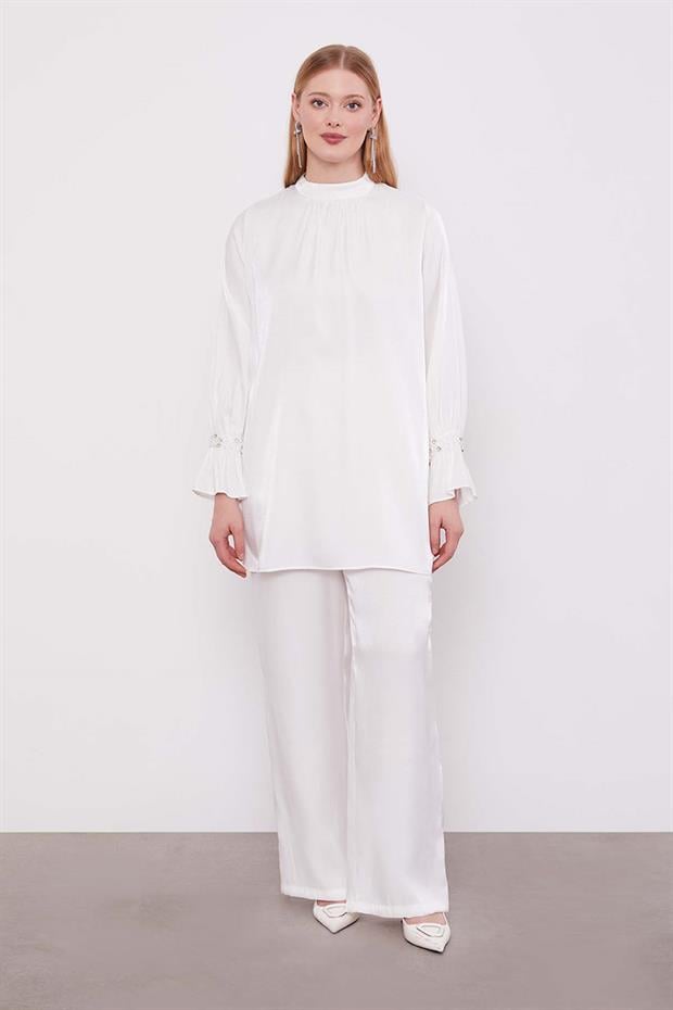 Beyaz Taş Detaylı İkili Takım