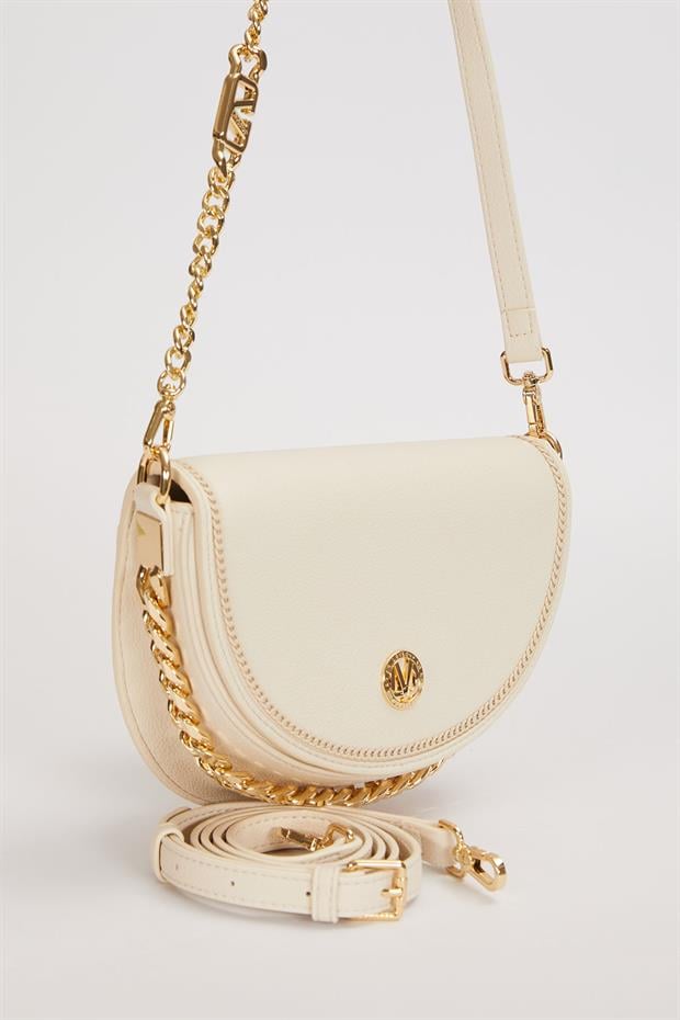 Beyaz Yarım Ay Model Zincir Detay Omuz Çantası