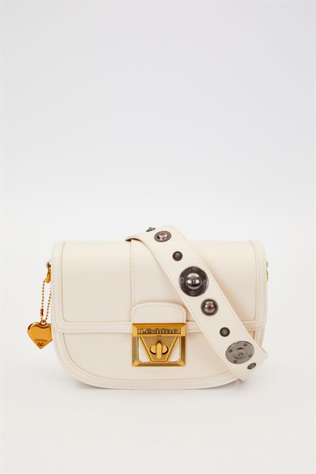 Beyaz Zımba Detay Omuz Çantası