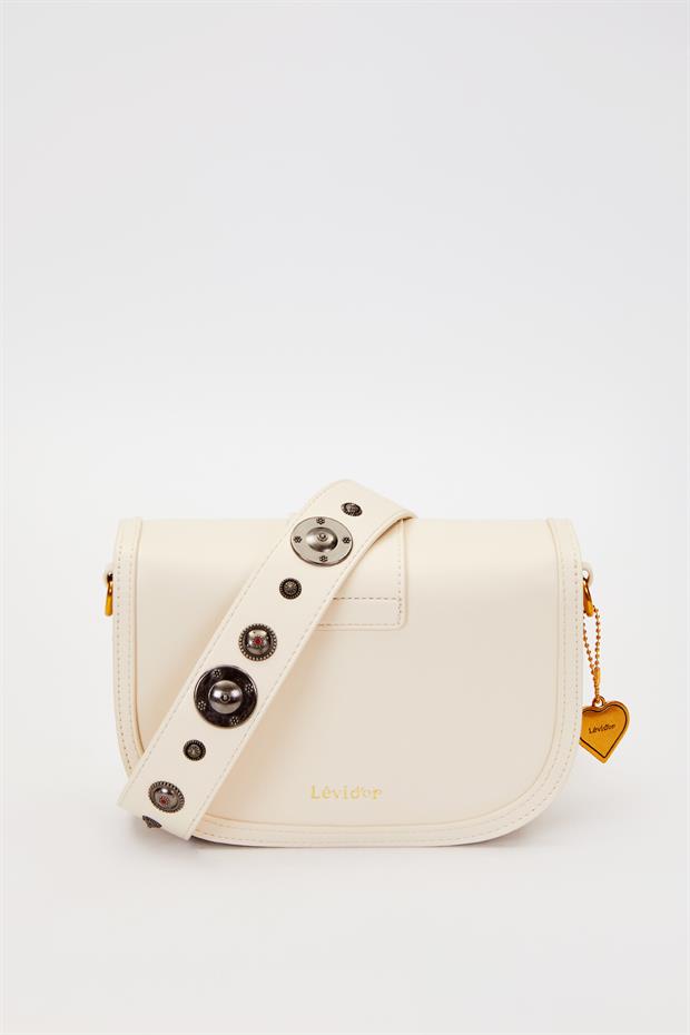 Beyaz Zımba Detay Omuz Çantası