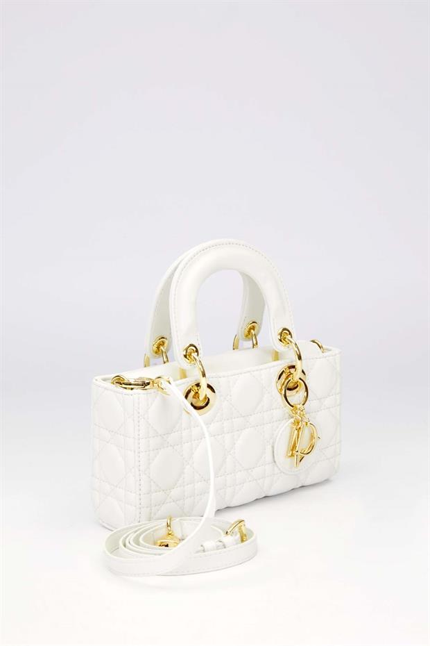 Beyaz Zincir Askı Aksesuarlı El Çantası