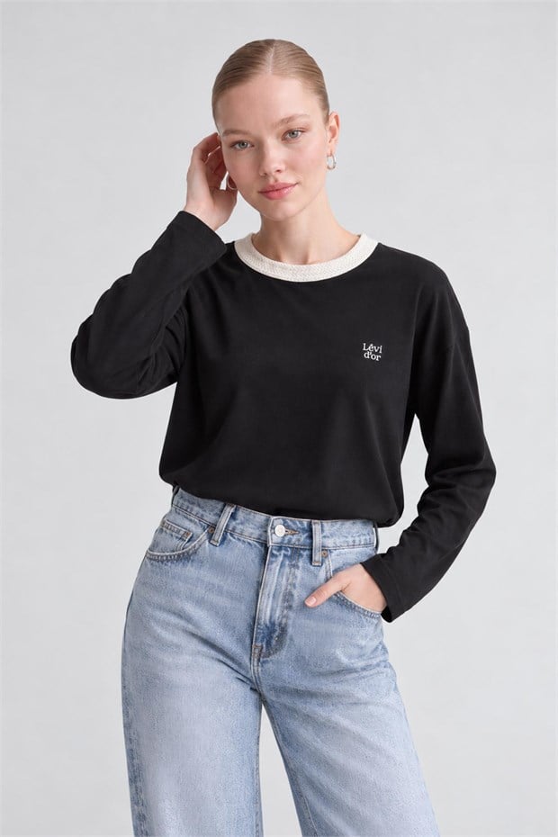 Bisiklet Yaka Basic Bluz Siyah