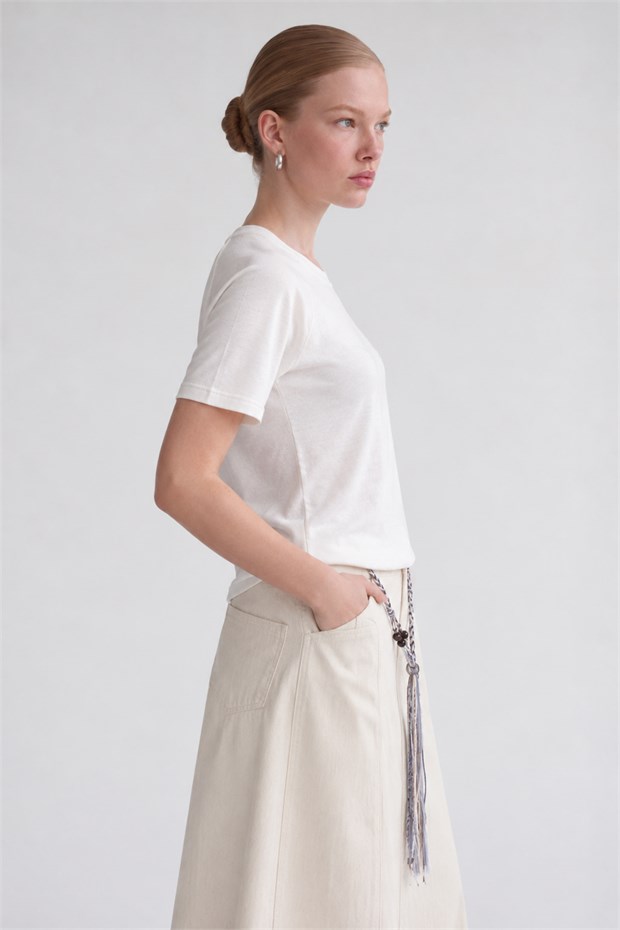 Yuvarlak Yaka Basic T-shirt Beyaz