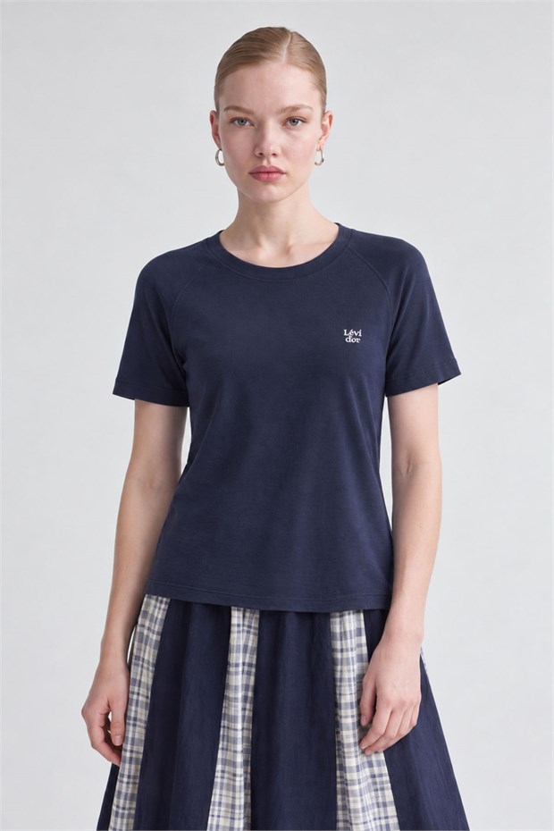 Yuvarlak Yaka Basic T-shirt Koyu Mavi