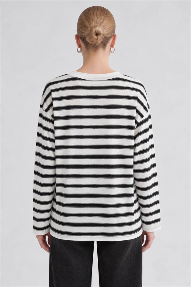 Bisiklet Yaka Oversize Sweatshirt Siyah - Beyaz