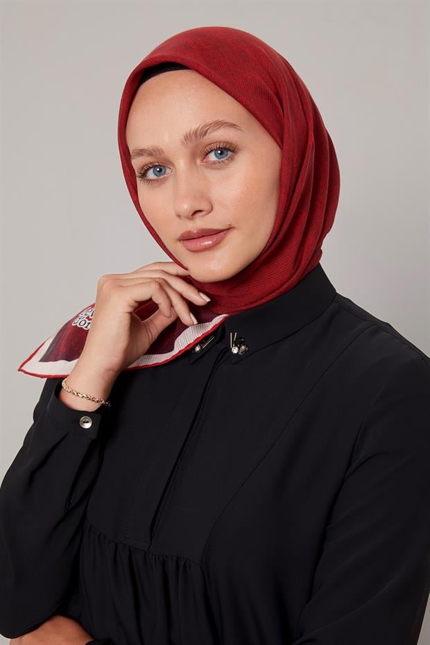Bordo Batik Desen Pamuk Eşarp